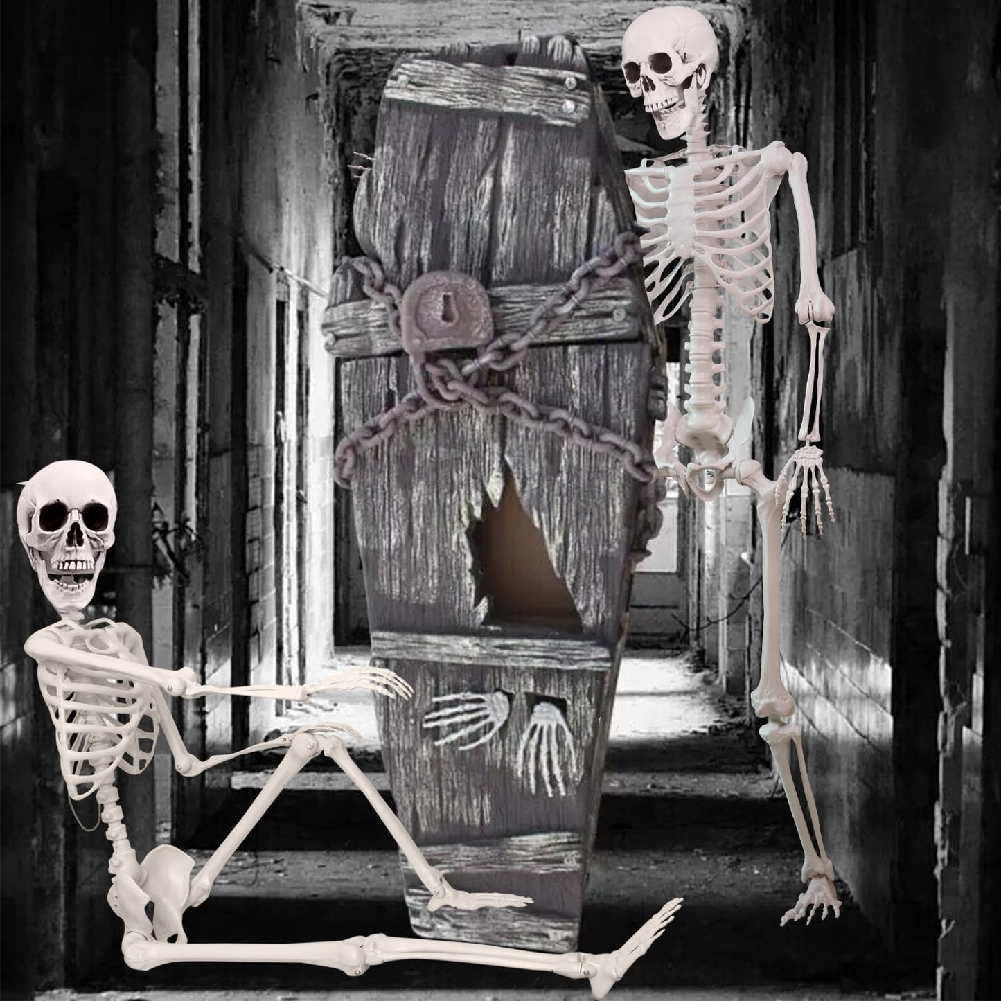 5.4 ft Halloween Skeleton Poseable Skeleton Life Size Skeleton Full Body Plastic Human Bones Standing Human Skeleton with Posable Joints for Halloween Decoration(1PCS