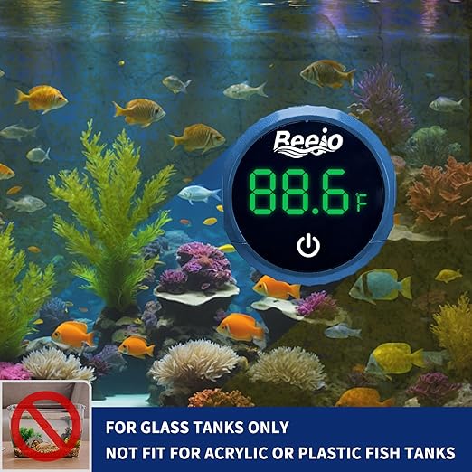 BEEJO 2 in 1 Aquarium Magnet Glass Cleaner with Touch Digital Thermometer ,Glass Fish Tanks Strong Magnetic Cleaning Brush,Aquarium Mini Algae Scraper (Blue)