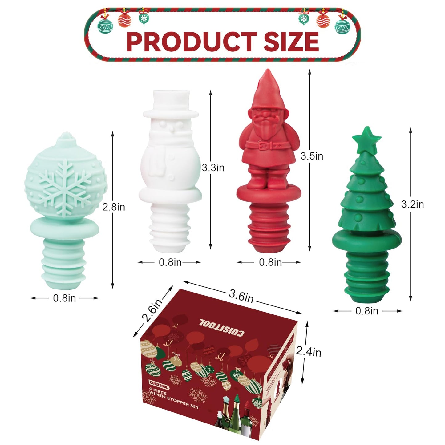 christmas wine stopper Set of 4, Multicolor Wine Bottle Caps, Funny Silicone Bottle Stoppers to Preserve Freshness, BPA Free, Perfect for Parties and Gifts