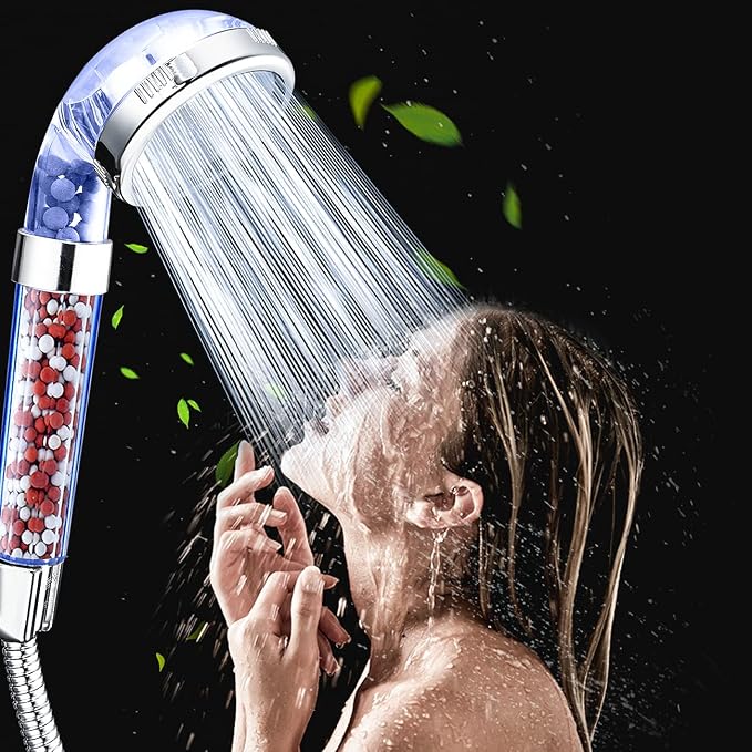Nosame Shower Head with Hose and Bracket, Filter Filtration High Pressure Water Saving 3 Mode Function Spray Handheld Showerheads for Dry Skin & Hair