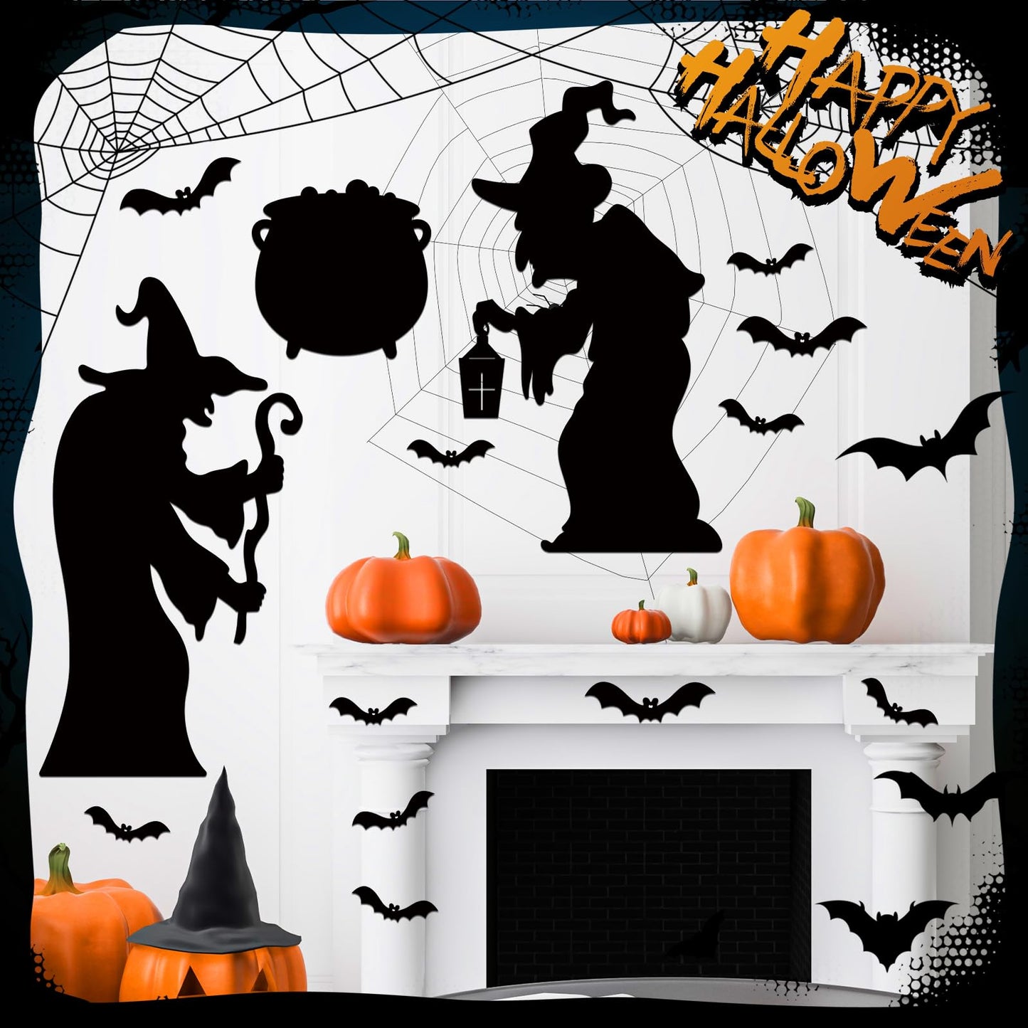 BBTO 24 Pcs Halloween Garage Door Decoration Waterproof Witch Halloween Fridge Magnet Bats Refrigerator Magnets Magnetic Decal for Metal Kitchen Garage Car Party Supplies Outdoor Decorations