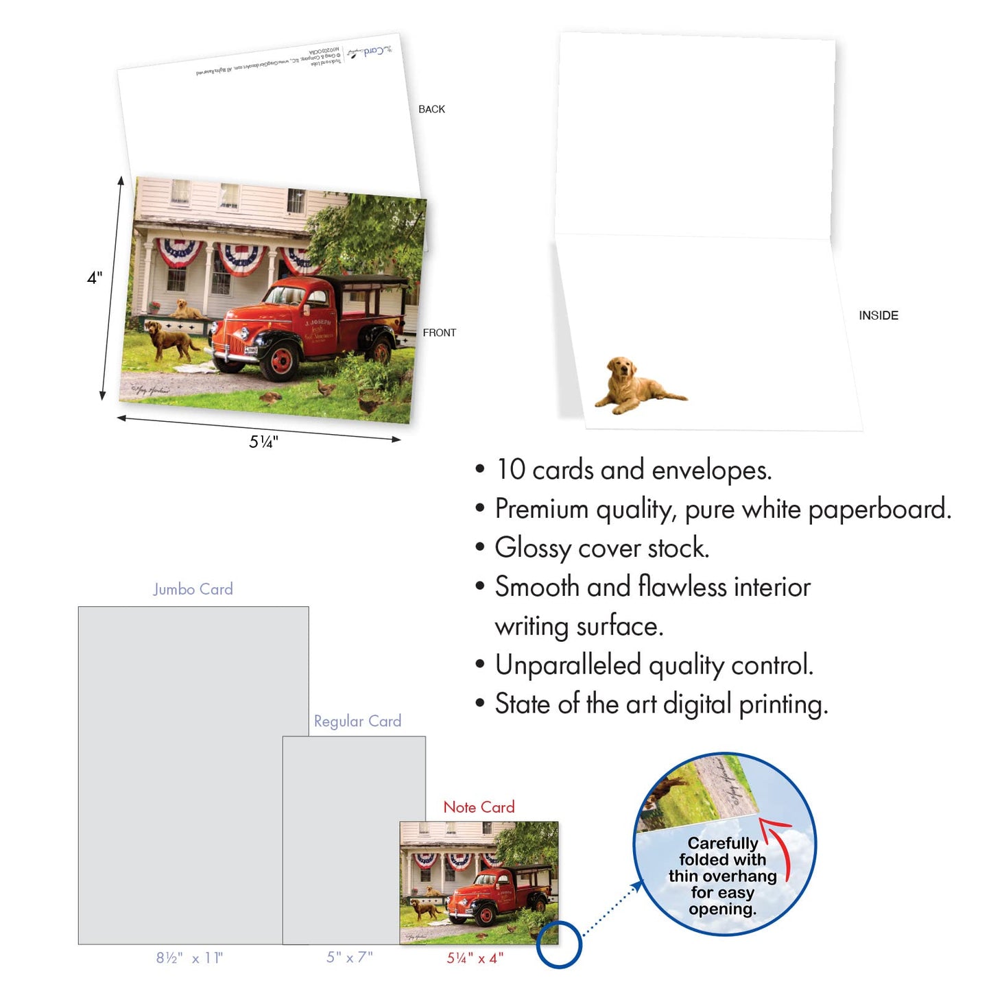 The Best Card Company 20 Assorted Blank Americana Dog and Pickup Cars Notes Bulk Box Set 4 x 5.12 Inch with Envelopes (10 Designs, 2 Each) Labrador, Country, Farm Trucks and Labs AM10203OCB-B2x10