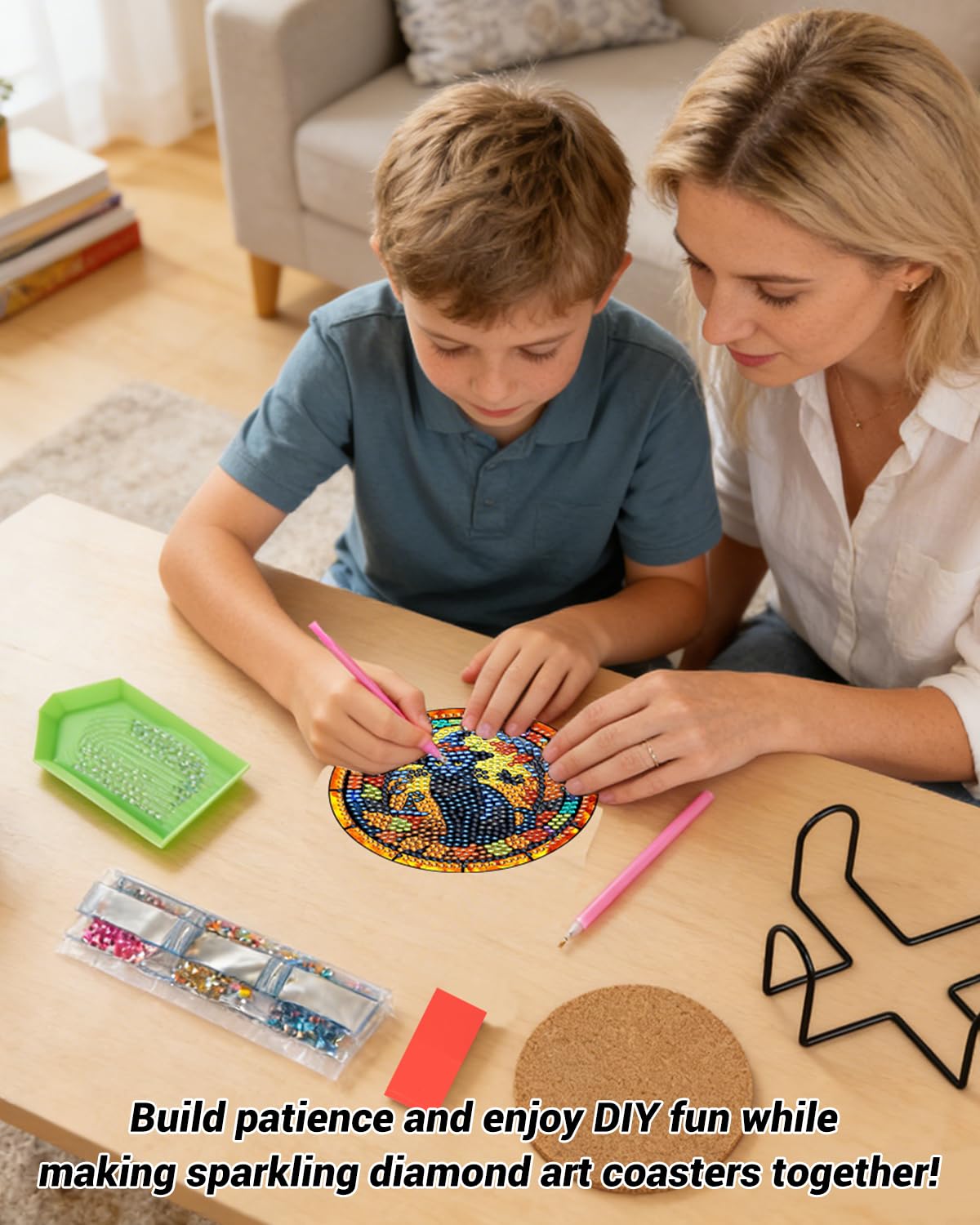 BOCACUE Halloween Diamond Art Coasters Kit for Adults, 10 PCS Diamond Painting Coasters with Holder, Cute Gem Painting Coasters for Desk, DIY Diamond Art Crafts, Halloween Decor Gifts for Men & Women