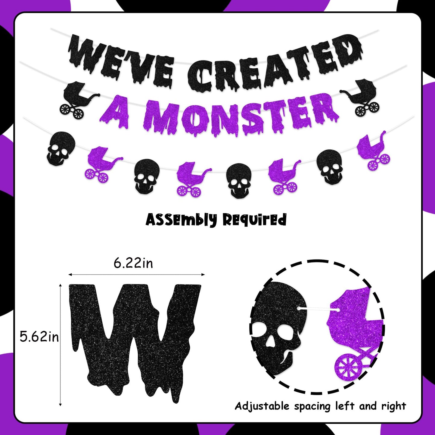 Fangleland Halloween Monster Baby Shower Decorations, Black Purle We've Created a Monster Banner Garland Cake Cupcake Toppers Balloons, Gothic Gender Reveal Pregnancy Announcement Party Supplies