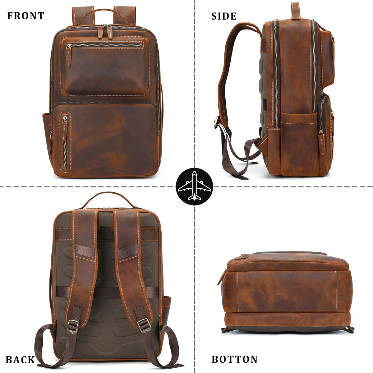 JulBean Full Grain Leather 15.6 Laptop Backpack for Men Work Commute Casual Daypack