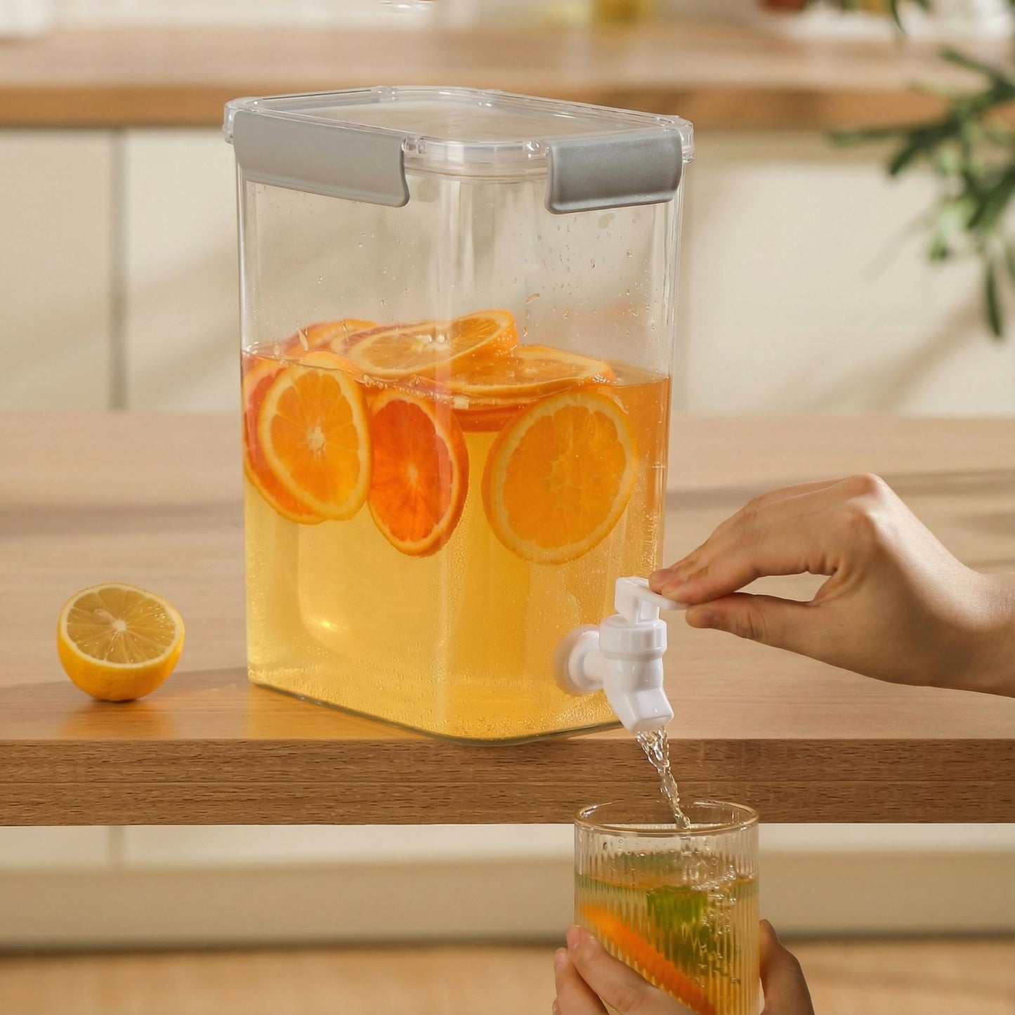 Elsjoy 1.2 Gallon Plastic Drink Dispenser with Spigot, Cold Beverage Dispenser Fridge Drink Container for Iced Tea, Lemonade, Coffee