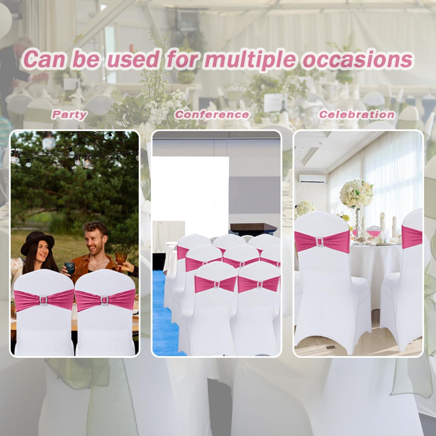 Joccun 60 PCS Spandex Chair Sashes Bows Stretch Chair Cover Band with Buckle Slider Universal Elastic Chair Ties for Wedding Banquet Party Event Decoration (Burgundy)