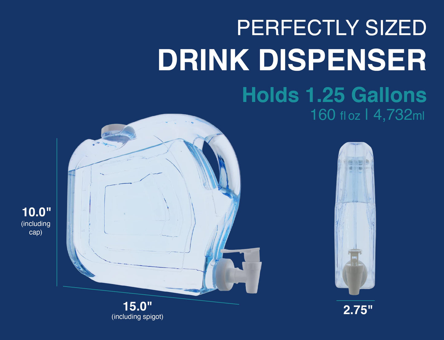Arrow Ultra Drink Dispenser for Fridge, 1.25 Gallon - Plastic Beverage Dispenser with Spigot - Clear Space-Saving Design with Handle - Ideal for Water, Juice & Iced Tea - BPA Free - Made in USA