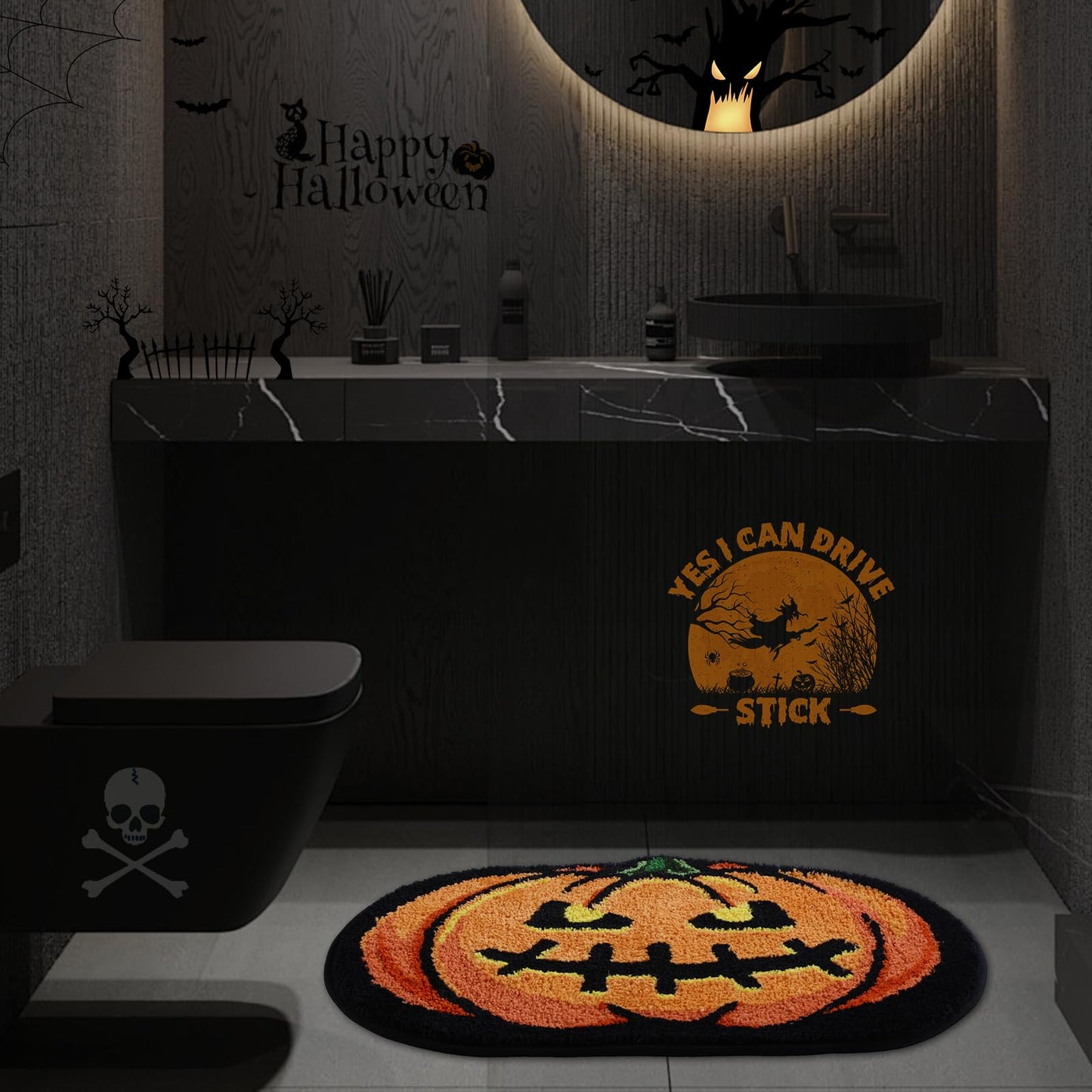 Halloween Pumpkin Bath Mat 20x32 Inch, Soft and Absorbent Tufted Fall Bathroom Rug Non Slip Washable, Autumn Halloween Bathroom Decor Rug Holiday Decorations