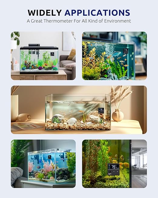 Aquarium Thermometer Digital with Motion Sensor for Glass Tank, Aquariums Temperature Gauge with Alarm, Fishtank Thermometer Calibrated LCD Display, Accurate to ±1℉, Suitable for Aquatic, Betta