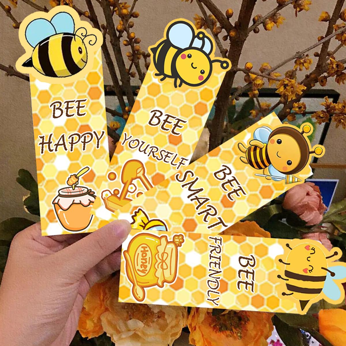 Cute Bee Bookmarks,1.6 * 5.5Inch Motivational Paper Bookmark Pack,60PCS Book Marks for Reading,Class Supplies for Students in Bulk,Fun Bookmarks