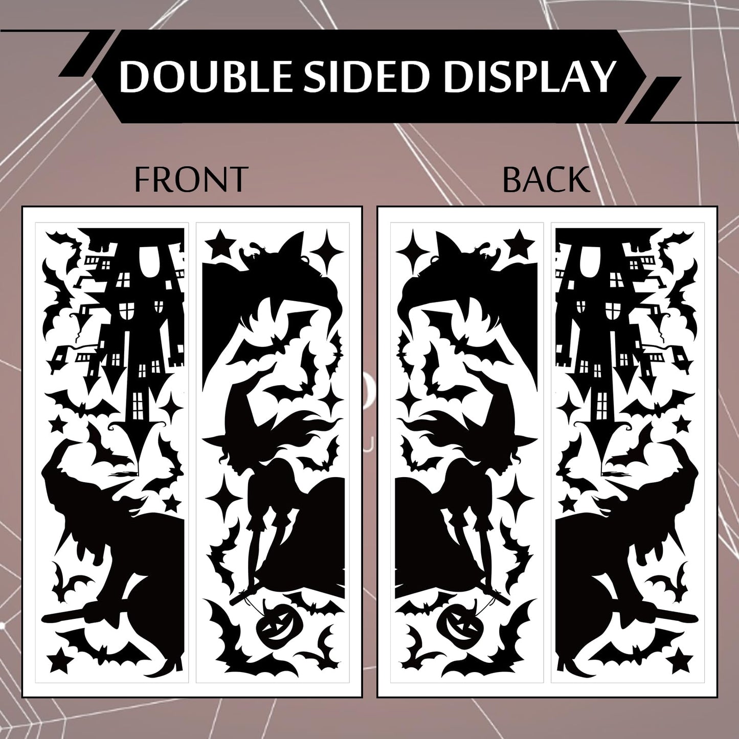 JarThenaAMCS Extra Large Halloween Window Clings Black Witch Castle Bat Window Stickers Double-Sided Glass Decals for Home Classroom Office Party Decoration, 4 Sheets