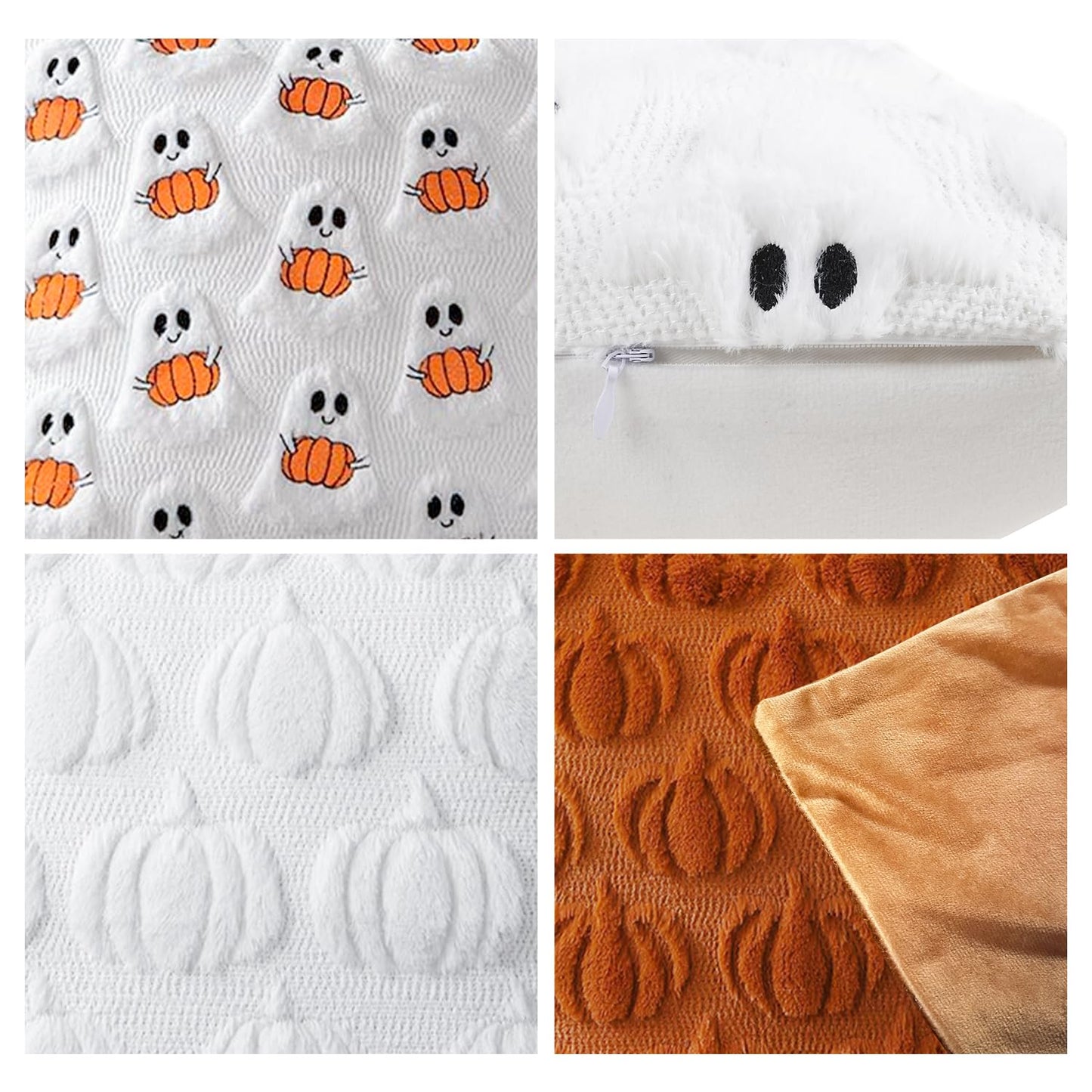 Huaerle Halloween Pillow Covers 18x18 Ghost Pumpkin Pattern Pillowcases Fall Throw Pillow Covers Set of 4 Double-Sided Halloween Pillow Covers Soft Plush Faux Wool Cushions for Home Patio Sofa Couch