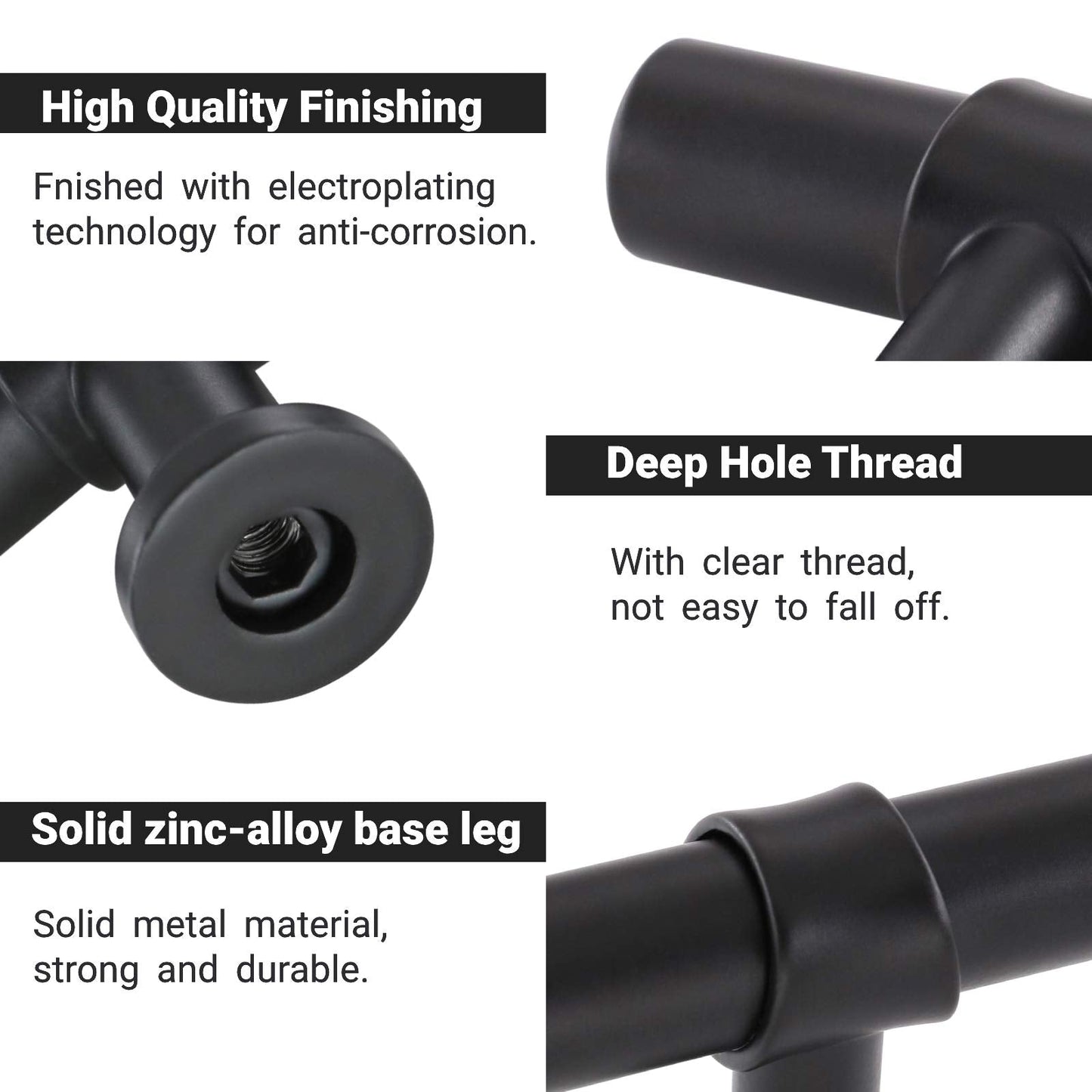 Goldenwarm 10 Pack Black Cabinet Knobs Black Kitchen Cabinet Knobs Kitchen Drawer Handles T Bar Dresser Handles Modern Pulls for Drawer, 2 Inch Overall Length