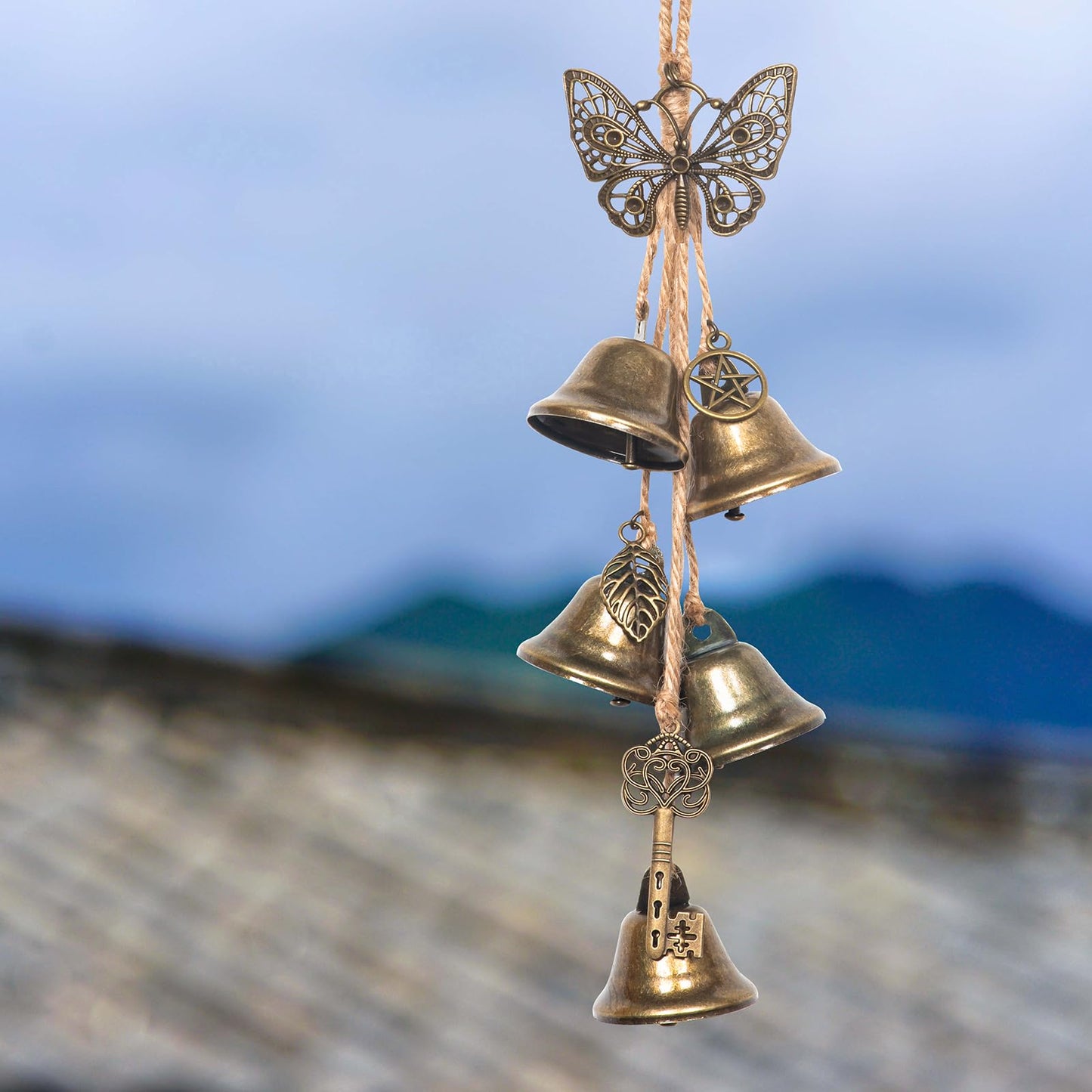 2PCS Witch Bells for Door Knob Protection,Witch Bells Door Hanger Pagan Bell,Hanging Witch Bell Wiccan Magic Wind Chimes for Home Protection(Butterfly Bell Set)