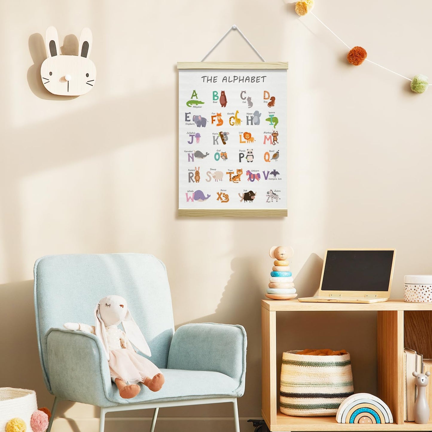 Nopoben Playroom Rules Poster Hanger Frame, Playroom Wall Art With Wooden Poster Hanger, Play Room Wall Decor, Classroom Kids Room Nursery Bedroom Decor(12x16 Inches)-22