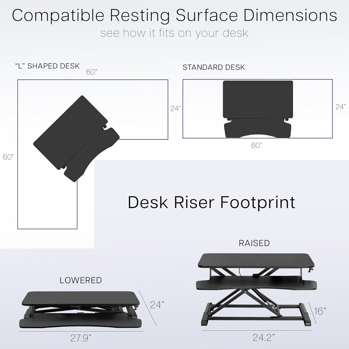 VIVO 28 inch Desk Converter, K Series, Height Adjustable Sit to Stand Riser, Dual Monitor and Laptop Workstation with Keyboard Tray, Dark Walnut Top, Black Frame, DESK-V028KA