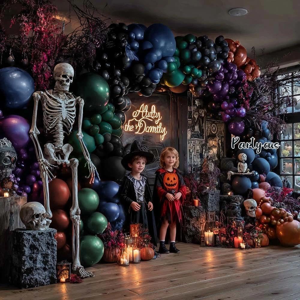 Halloween Balloon Arch Double Stuffed, Dark Green Navy Blue Burgundy Purple Black Balloon Garland Kit for Halloween Birthday Witch Gothic Spooky Magic Party Decoration