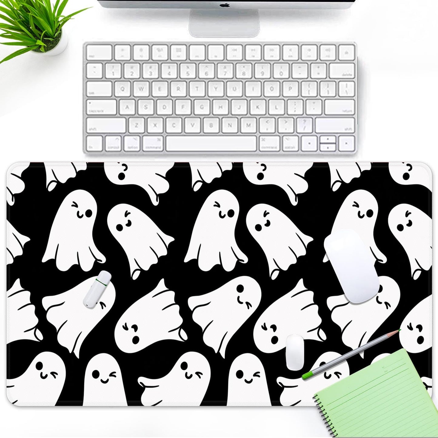 Britown Halloween Autumn Cute Large Mouse Pad for Desk, Fall Ghost Horror Computer Keyboard Mat Non-Slip Rubber Desk Mat Gaming Mousepad for Home Office Game, 31.5 x 15.7 Inch