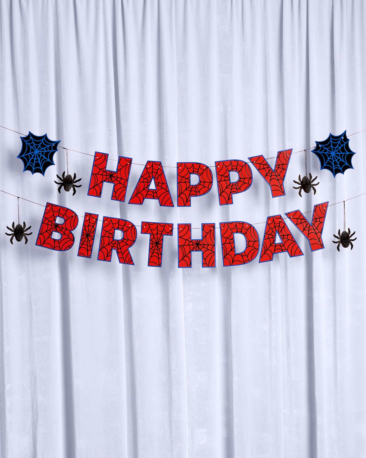 xo, Fetti Spider Web Happy Birthday Banner - 4.5 ft. | Red and Blue Birthday Garland, Kids Party Decoration, Superhero Theme Sign, Photoshoot Backdrop