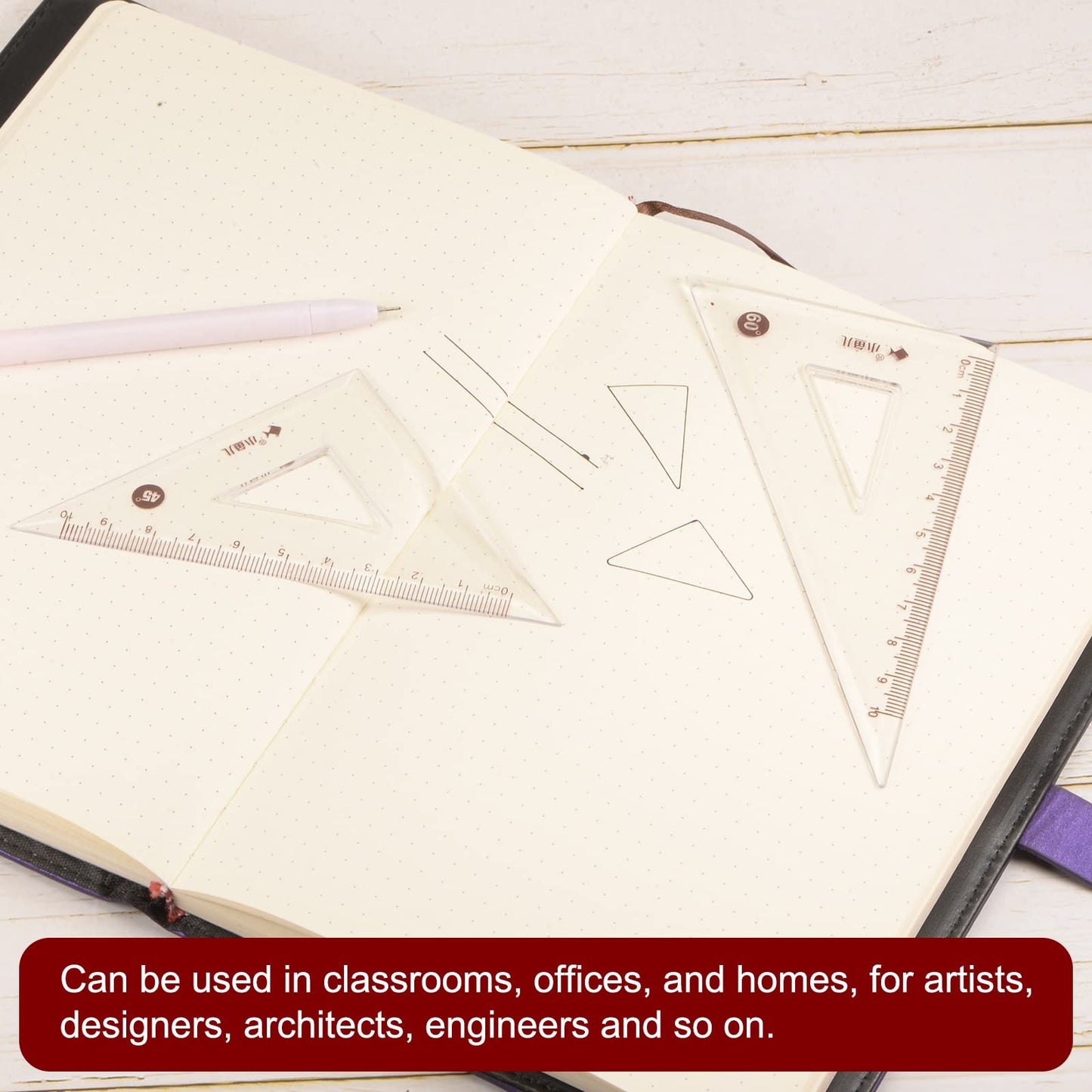 HARFINGTON 2piece Triangle Ruler Square Set 36cm 30/60 and 45/90 Degrees Measuring Tools for Classrooms Home Office, Transparent