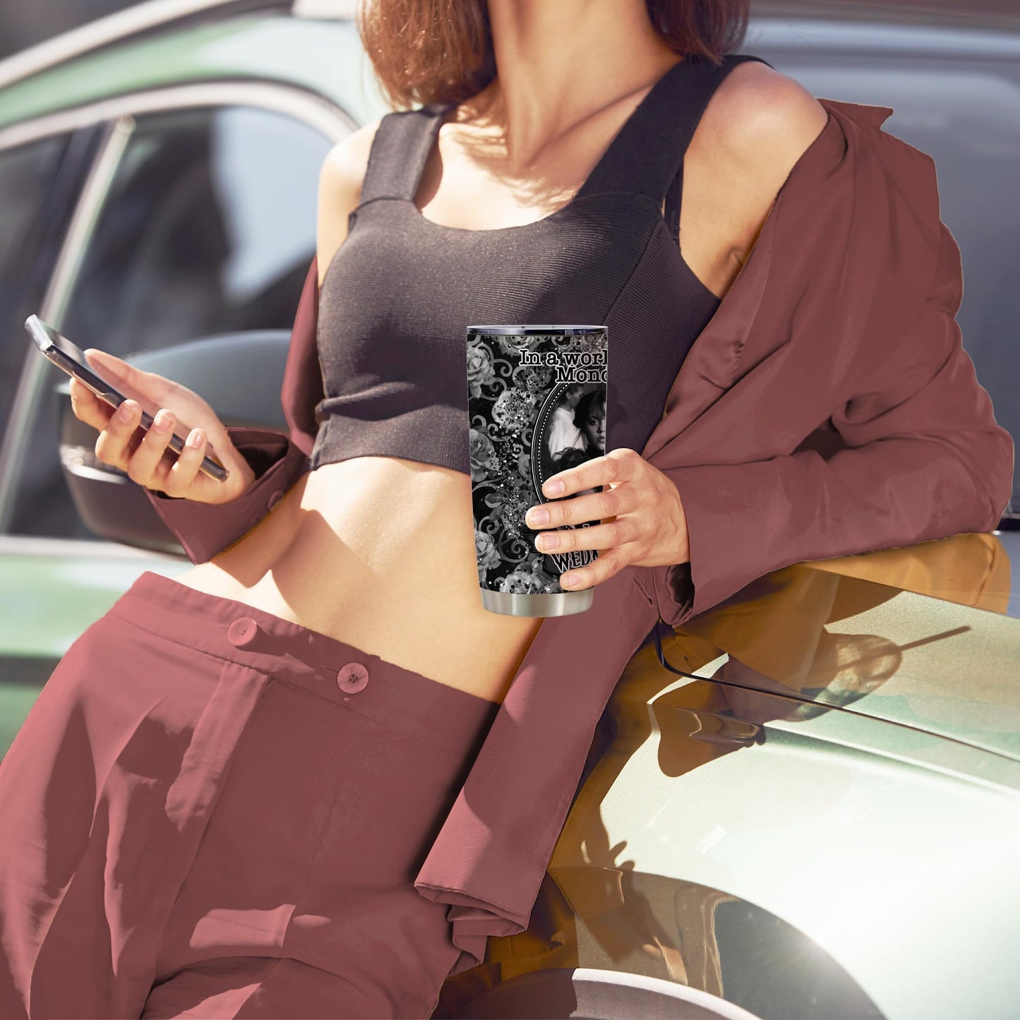 ATHAND Wed TV Show Tumbler,In A World Full Of Mondays Cup,Tv Shows Merchandise for Women Girls Teen,Horror Goth Movie Lover Gift TV Show Fans Present,1 Pcs
