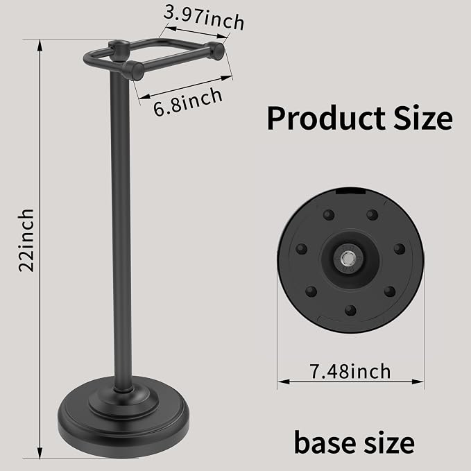 Toilet Paper Holder Stand, Matte Black Toilet Paper Holder Free Standing,Post Pivoting Design & Stable Weighted Base SUS304 Stainless Steel for Bathroom