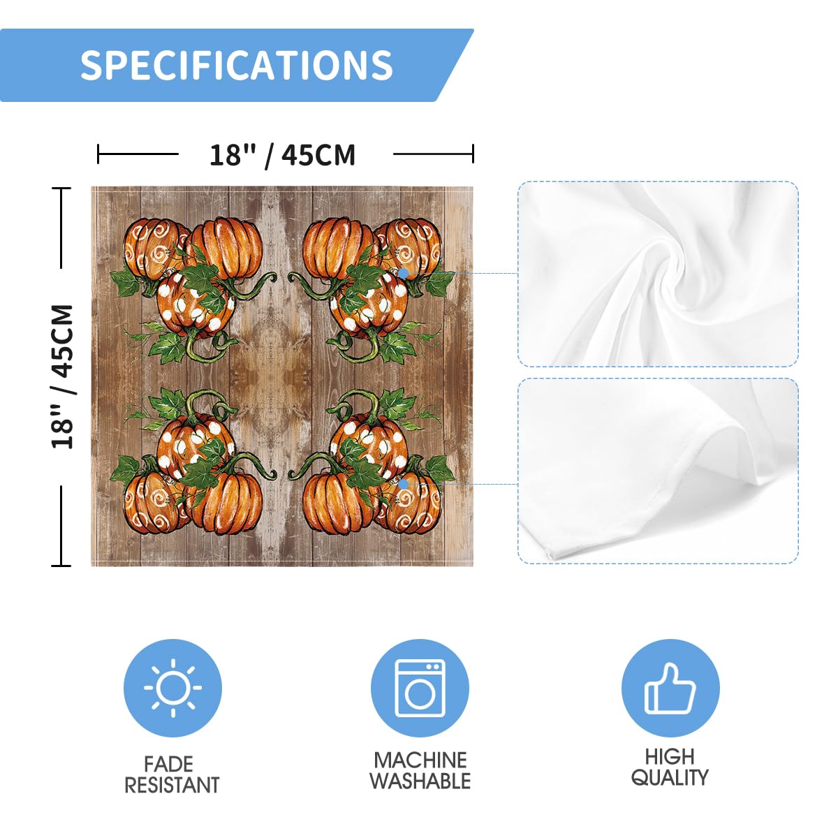 Horaldaily Fall Cloth Napkins 18 x 18 Inch, Thanksgiving Autumn Harvest Brown Pot Pumpkin Party Dinner Decoration Washable Napkins Set of 6