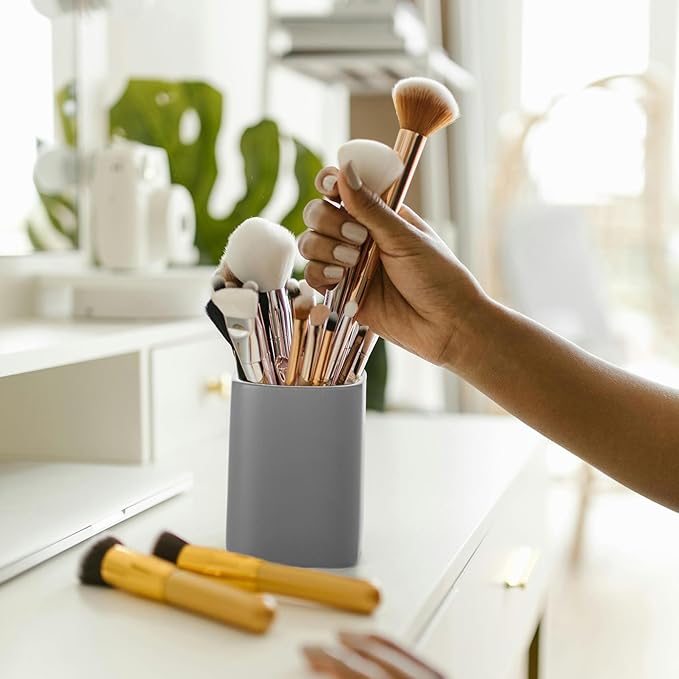 Pen Holder, 2 Pack Pencil Holder for Desk,Ceramic Pencil Cup Desk Organizer, Makeup Brush Holder Cute, Stationery Accessories for Office, School, Home (Matte gray)