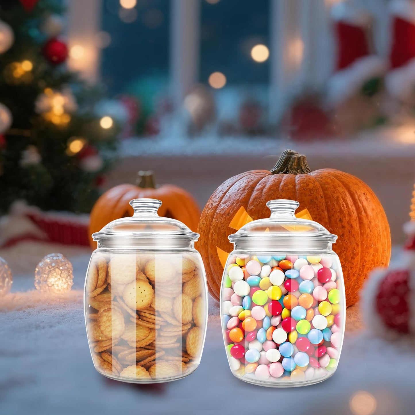 Dovesail 2 Pack 128 oz Candy & Cookie Jar Plastic Jars with Lids, Airtight Candy Jar Unbreakable, Decorative Kitchen Storage Jar, Clear Food Storage Canister for Pet Food