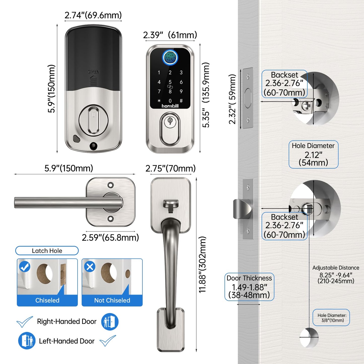 WiFi Smart Locks for Front Door: Hornbill Keyless Entry Door Lock with Handle, Fingerprint Keypad Deadbolt Front Door Lock Set, Electronic Biometric Digital Lock, App Remote Control, Oil Rubbed Bronze