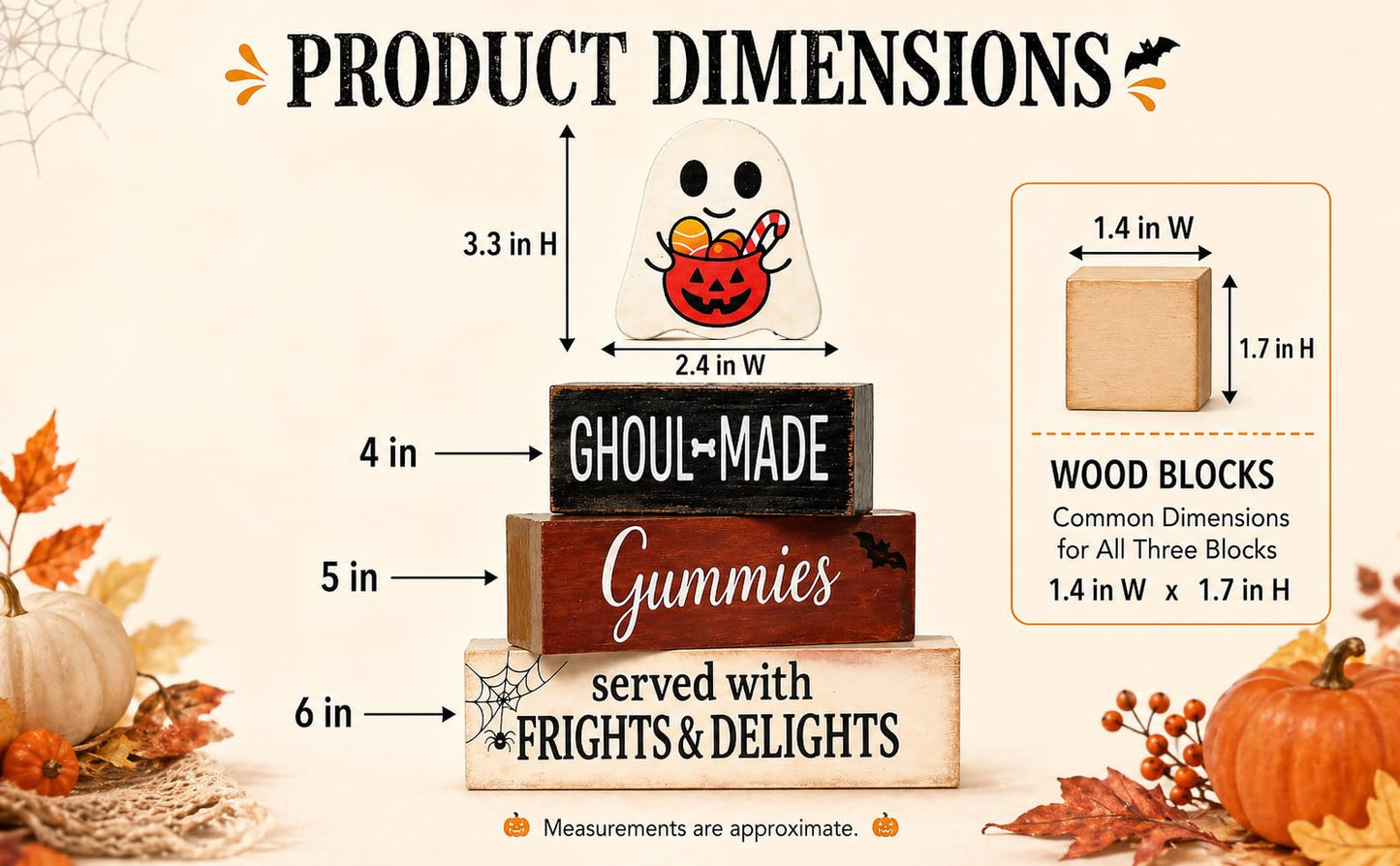 Halloween Tiered Tray Decor, Halloween Wood Block Signs with Cute Ghost and Candy Bucket, Rustic Farmhouse Halloween Decor Indoor, Halloween Tabletop Decorations for Shelf Mantel Coffee Entryway