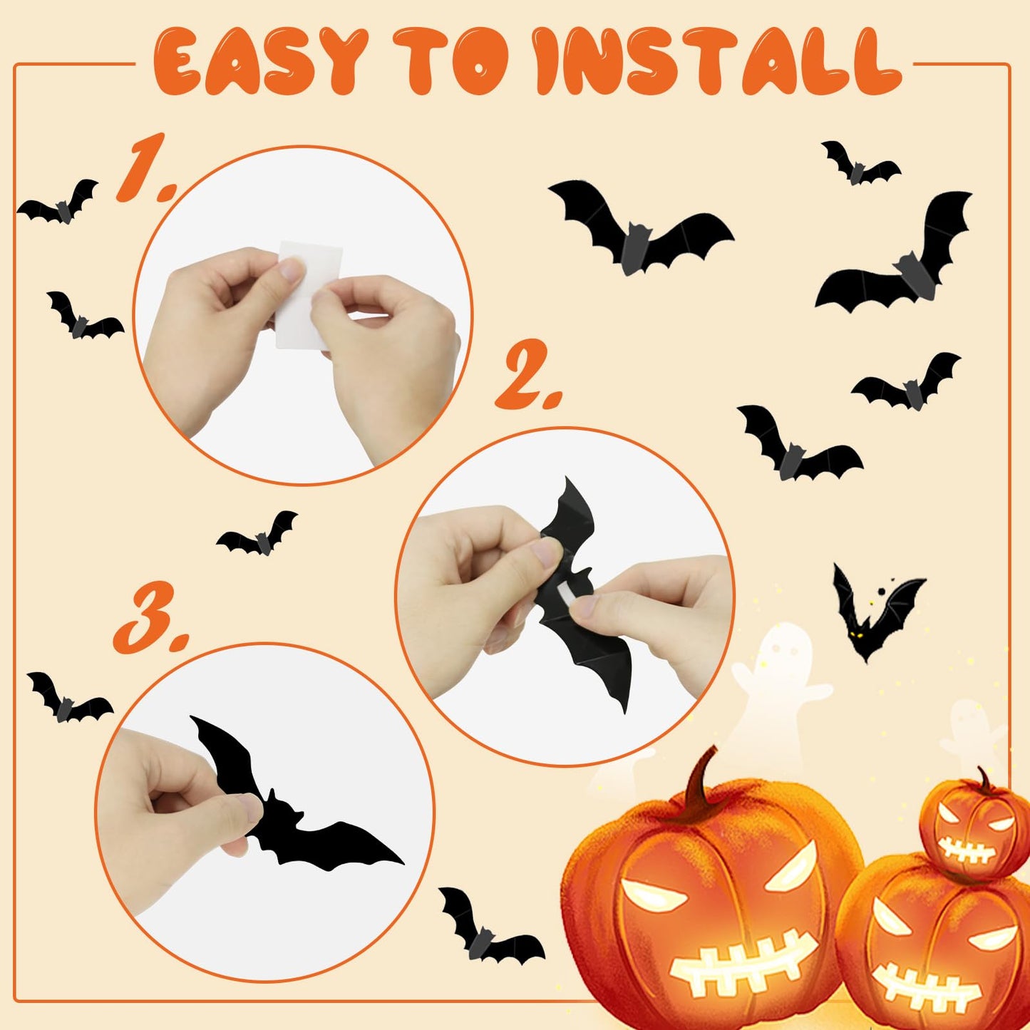 Halloween Party Decorations Indoor Kit with Paper Honeycomb Balls & fans, Fireplace Mantel Scarf, Spiderweb Table Runner, Banner, 48 Pcs Scary Bat Sticker for Halloween Spooky Home Decor