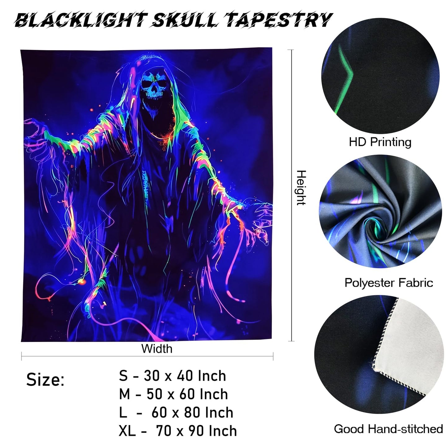 Onivein Blacklight Skull Tapestry Glow In The Dark Gothic Tapestry Trippy Skeleton Tapestries Wall Hanging Poster for Room Bedroom Party Backdrop Decor 60x50 Inch