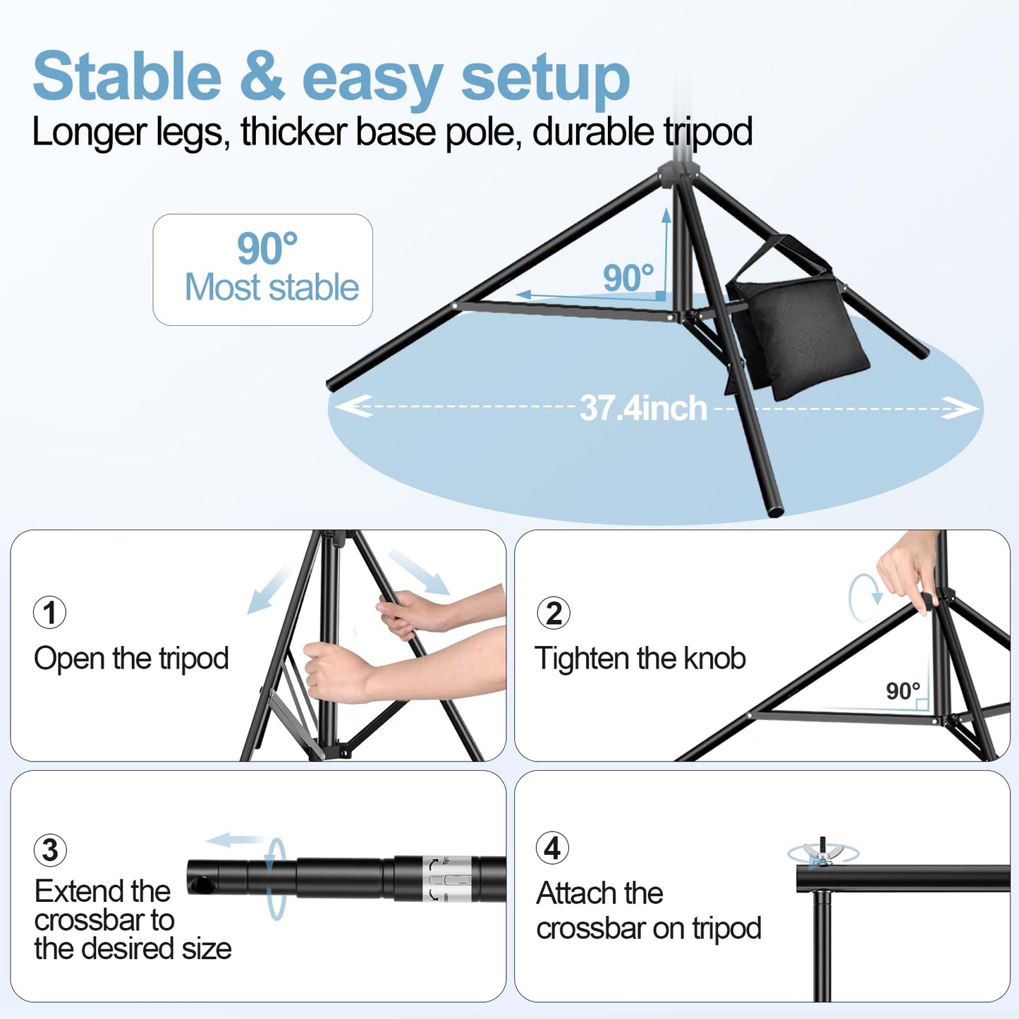 EMART 10x10FT Backdrop Stand, Photo Studio Back Drop Adjustable Stand with 6 Backdrop Clamps,2 Sandbags and Carry Bag,Heavy Duty Background Support System Kit for Photography,Parties,Wedding,Video
