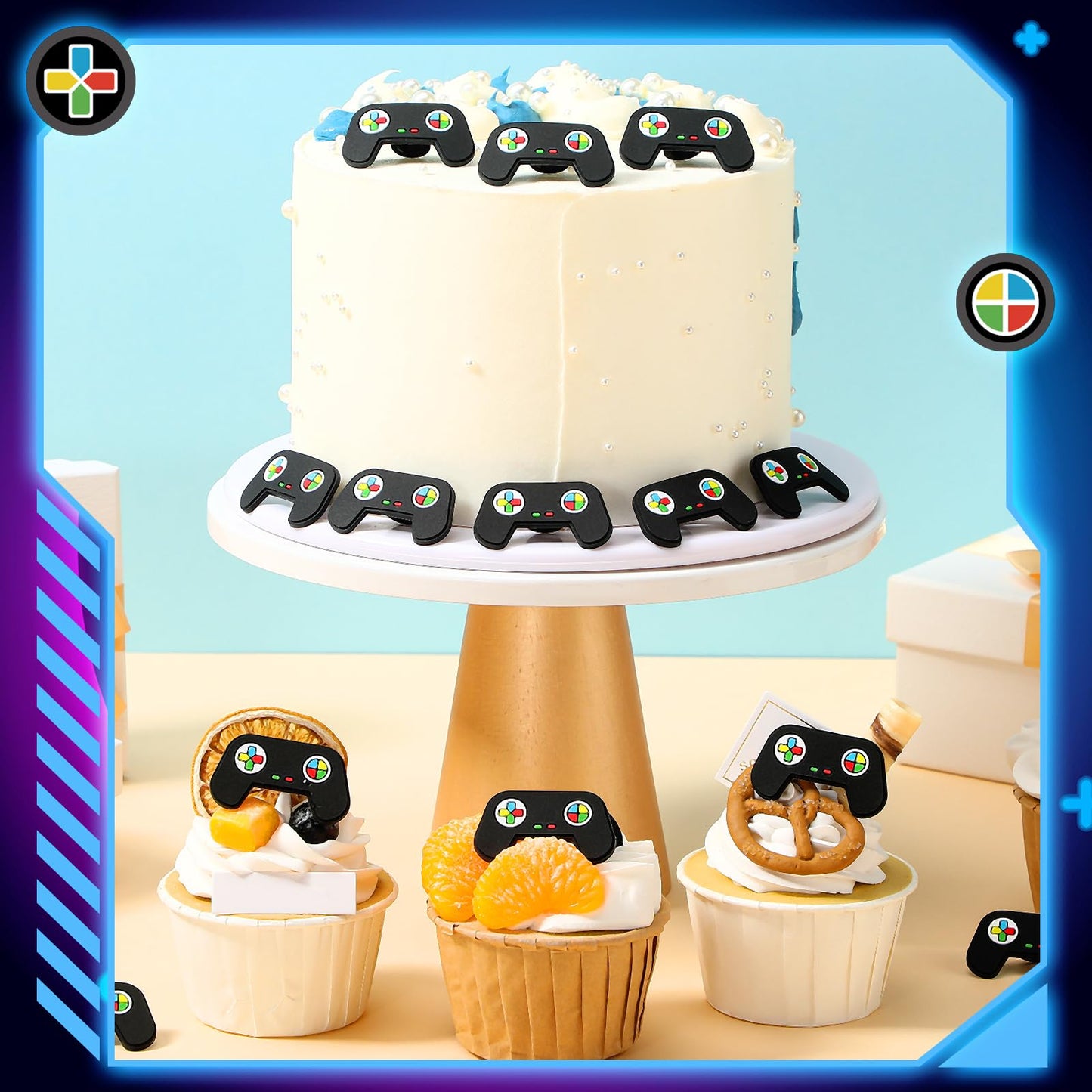 Chunful 48 Pcs Video Game Cupcake Rings Toppers Decoration Cake Game Party Decoration Cupcake Picks for Birthday Anniversary Wedding Engagement Party Supplies