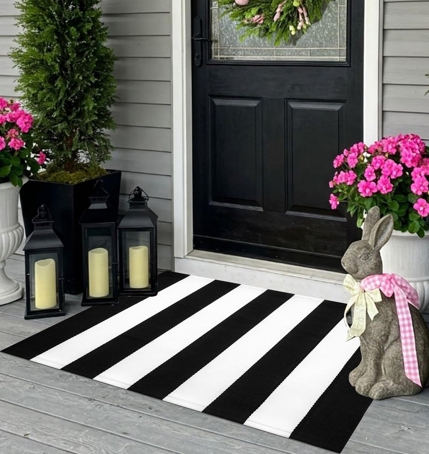 KIhipIoe Black and White Striped Rug Doormat 24"x35" Washable Front Porch Rug Farmhouse Layered Door Mats Outdoor