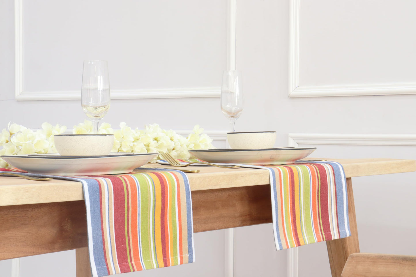 PurpleEssences Plain Striped Cloth Napkins - Set of 12-100% Cotton - 18 x 18 Inch - Spring Easter Summer and Perfect Everyday Use Dinner Napkin - Multi Color