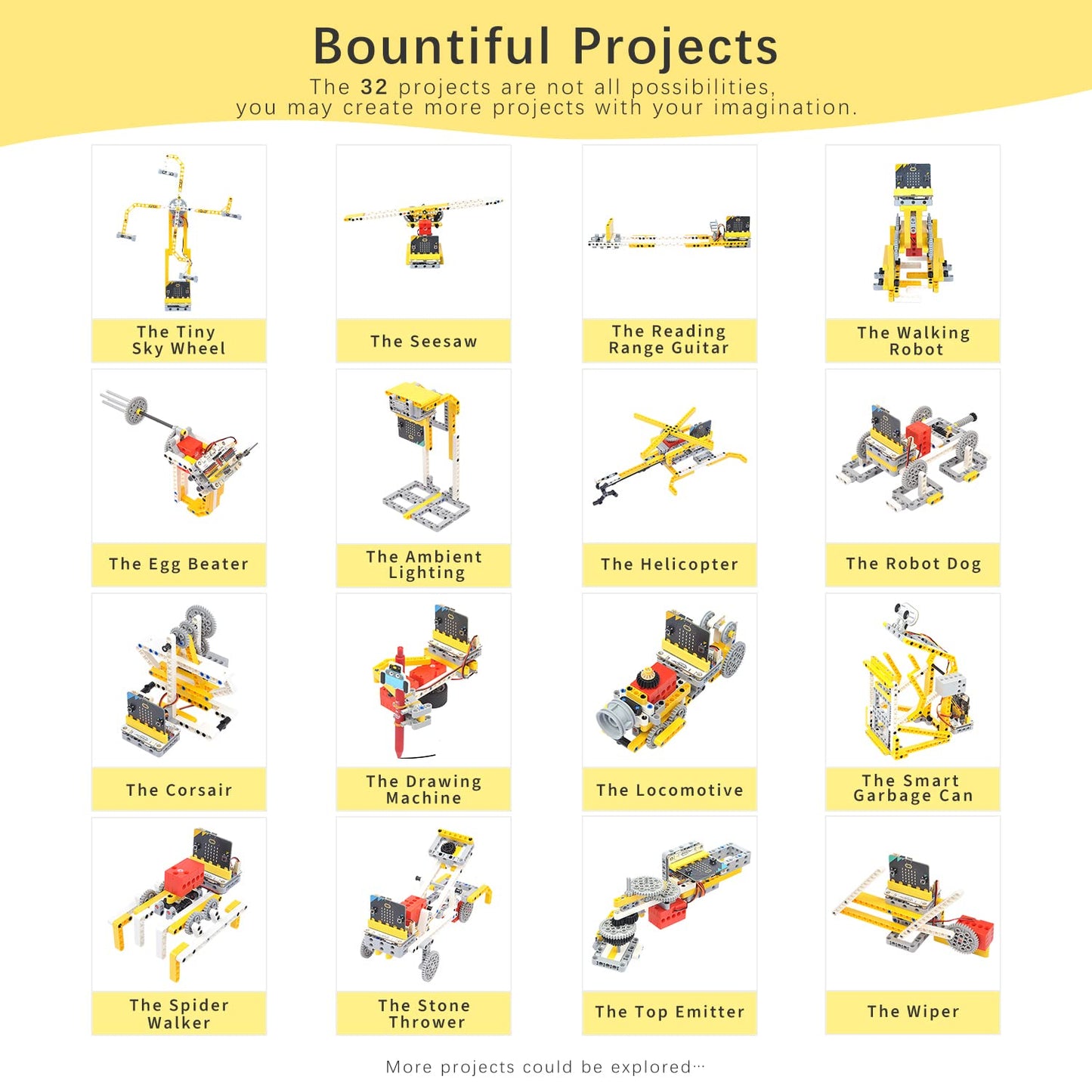ELECFREAKS microbit 32 in 1 Wonder Sensor Kit, Makecode Programmable Learning Kit with Building Bricks/Sensors/Wukong Expansion Board(Without Micro:bit)
