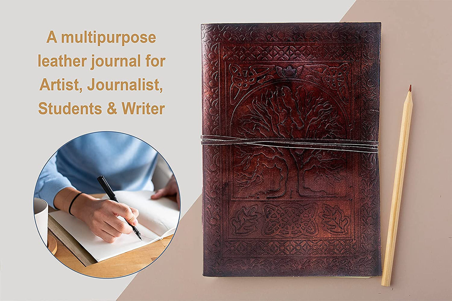 Vintage Large 10 inch Tree of Life Leather Cover Blank Book Spell Book Drawing Sketch Book Christmas Gift for Men & Women