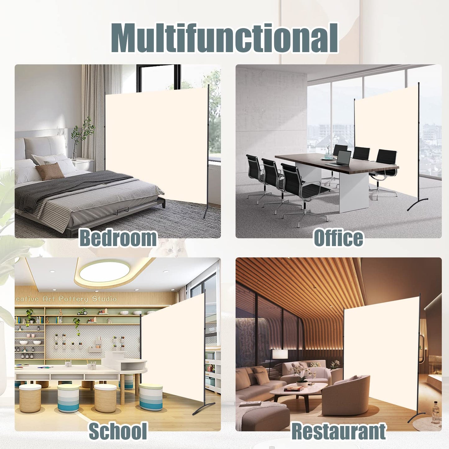 Room Divider Folding Privacy Screens with Wheels, 6FT Tall Divider for Room Separation, Movable Room Partitons and Dividers, Indoor Room Dividers Panel with Fabric (Beige, 1 Panel-71‘’-Standard)