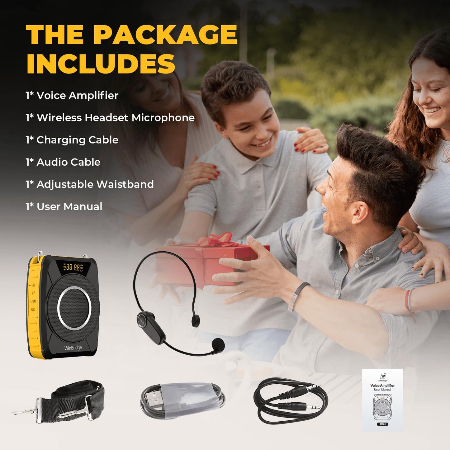 Voice Amplifier with Wireless Microphone Headset – Waterproof Portable Speaker Microphone with TWS Stereo, SOS, Recording – Rechargeable Bluetooth 5.0 PA System for Teachers, Coaches, Tour Guides