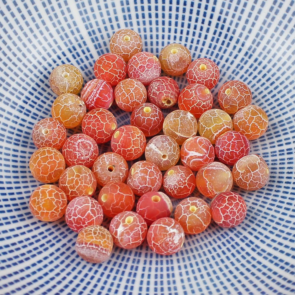 MJDCB Natural Orange Frosted Agate Round Stone Beads for Jewelry Making DIY Bracelets Necklaces (12mm)