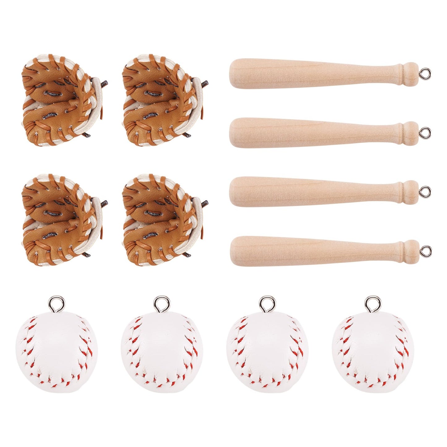 Craftdady 15pcs Sports Ball Charm Pendant Lovely Baseball Bat Glove Hanging Charm Ornament with Loop for DIY Jewelry Craft Keychain Bag Pendant