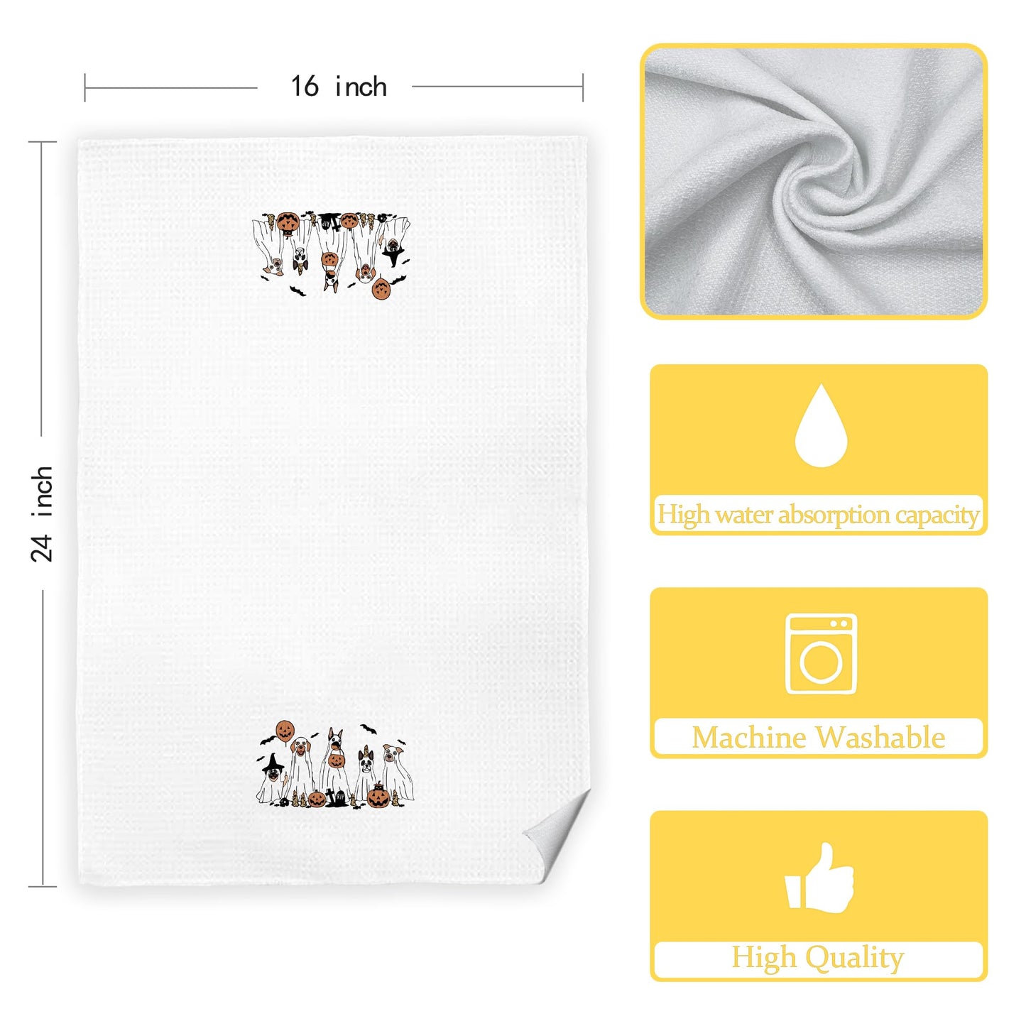 CIOJUNE Halloween Ghost Dog Kitchen Towels, Dog Lovers Gifts, Funny Halloween Dish Tea Towels for Kitchen Decor, Spooky Bat Pumpkin Decorative Hand Towel for Bathroom, 16x24 Inch