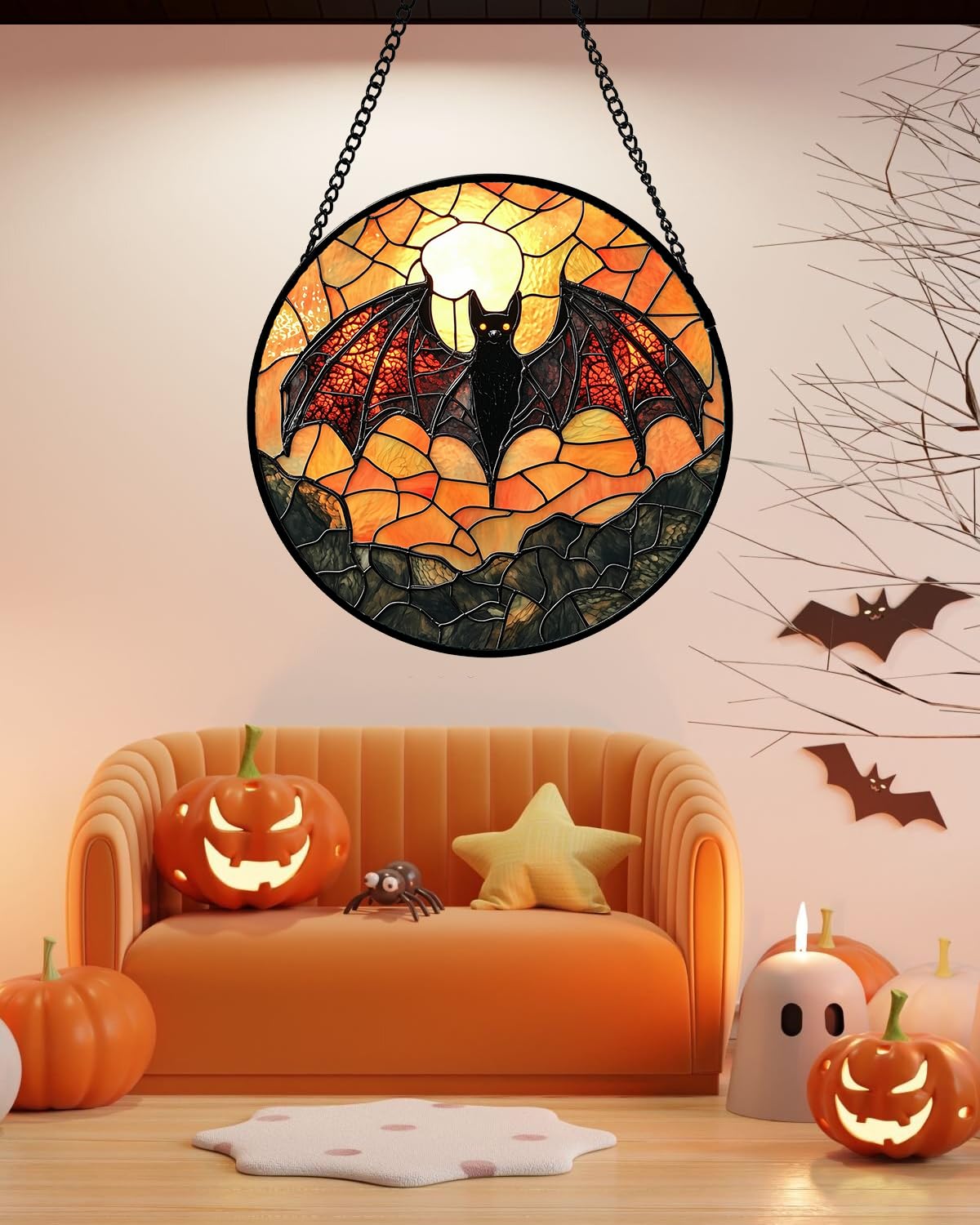 AMDERVEN Stained Glass Window Hanging, Black Bat Sun Catcher for Door Home Decor Animal Suncatcher Christmas Mother's Day Birthday Gifts for Women Men Mom and Nana 11.8 in