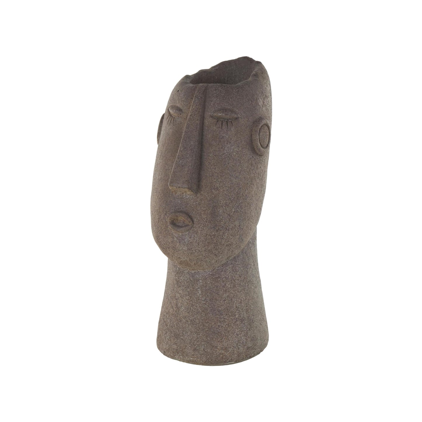 Deco 79 Magnesium Oxide Woman Indoor Outdoor Planter Textured Easter Island Head Large Brown Round Planter Pot, 6" x 9" x 17"