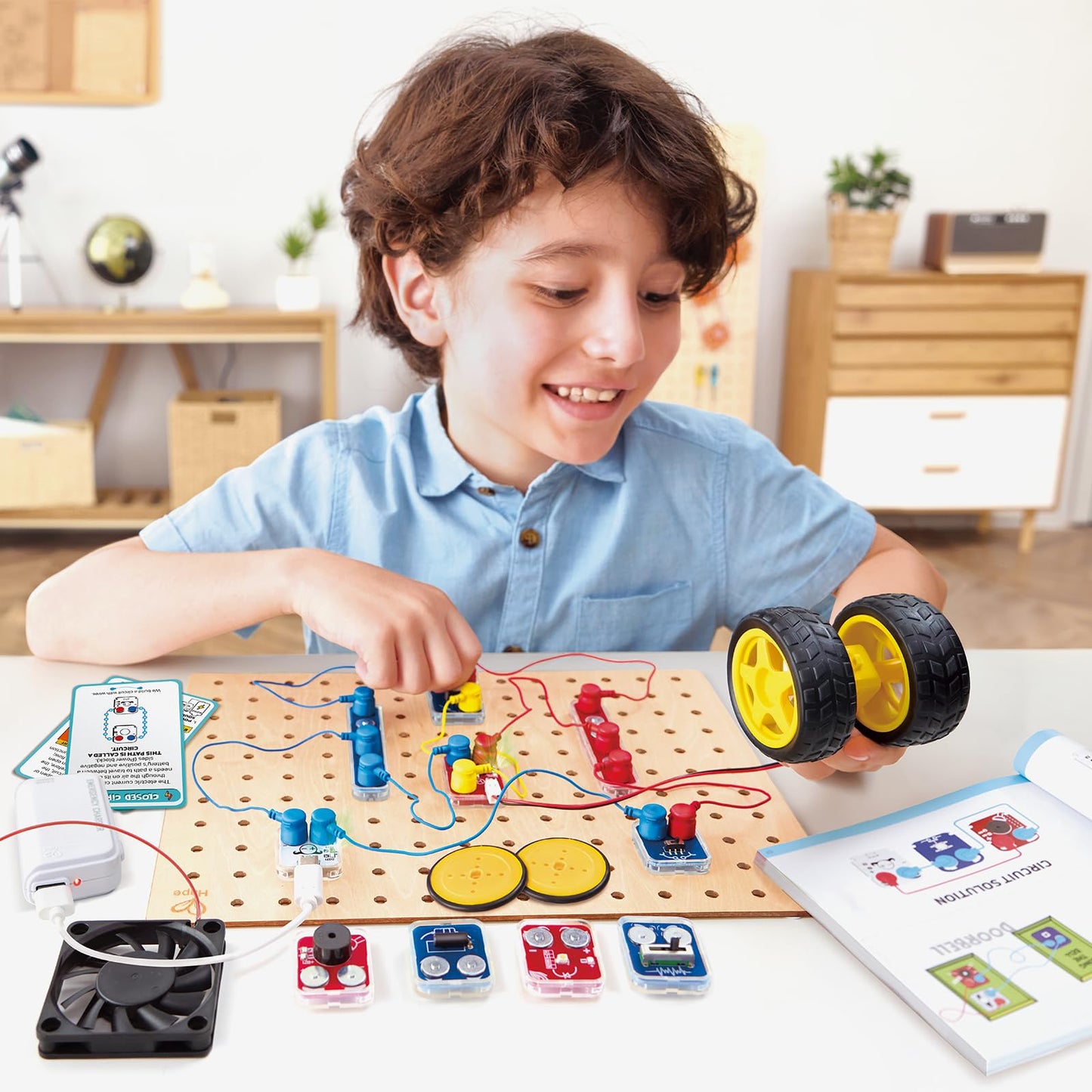 Hape Lab Box Circuit Explorer Base - 90+ Circuit Experiments STEM Toy for Kids Ages 8+, DIY Electronics Building Set, Science & Engineering Discovery Kit with 39 Pieces & Instruction Book