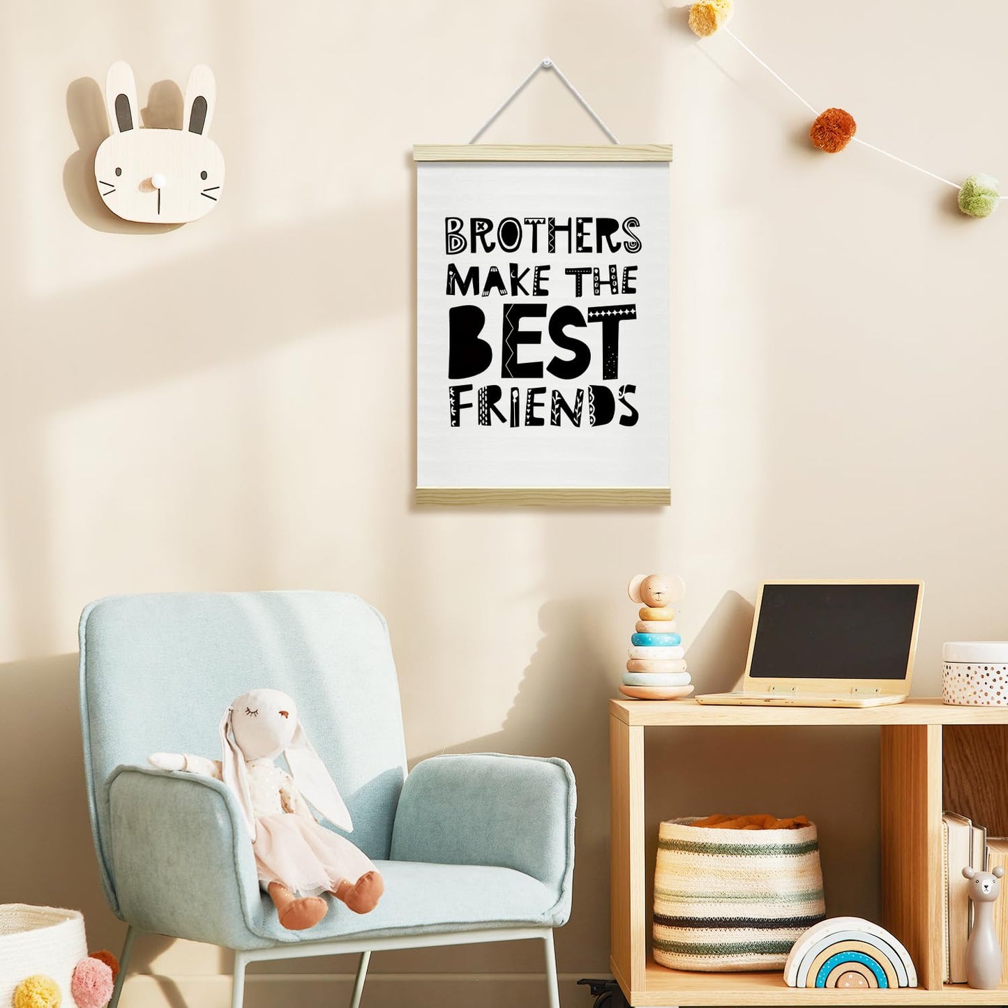 Nopoben Brothers Poster Hanger Frame - Brothers Make the Best Friends, Boys Room Wall Art With Wooden Poster Hanger, Kids Bedroom Playroom Game Room Decor(12x16 Inches)-07