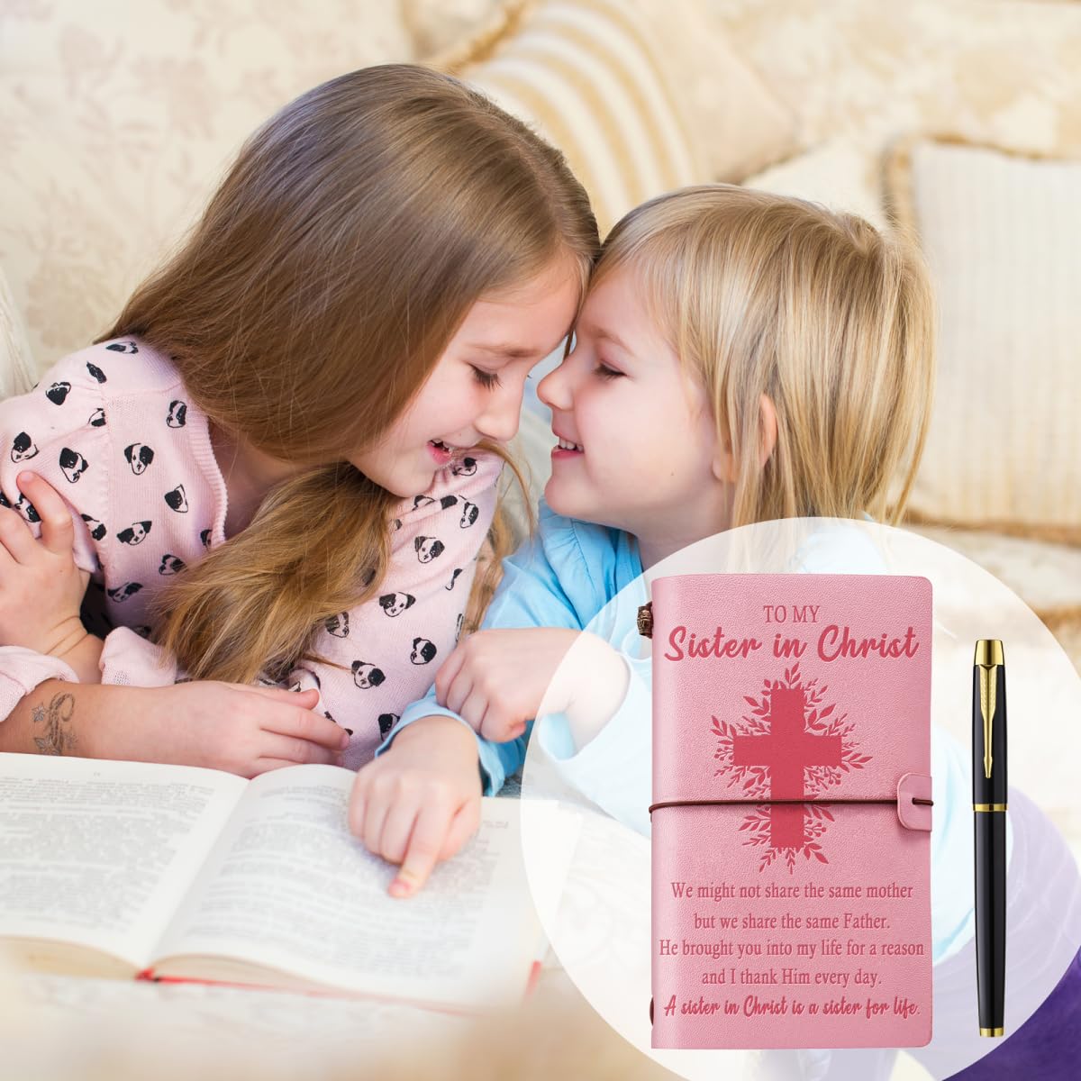 Filten Christian Gifts for Women, Sisters in Christ Gifts for Women Leather Notebook Journal Christian Sister Gifts from Sister Religious Gifts Faith Gifts Friendship Faith Gifts